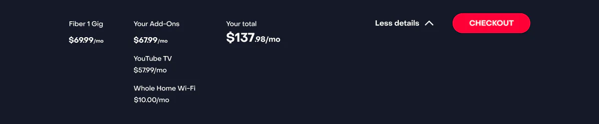 Expanded order summary with live monthly price