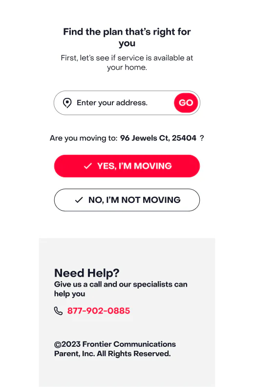 Frontier mobile flow ADDRESS state