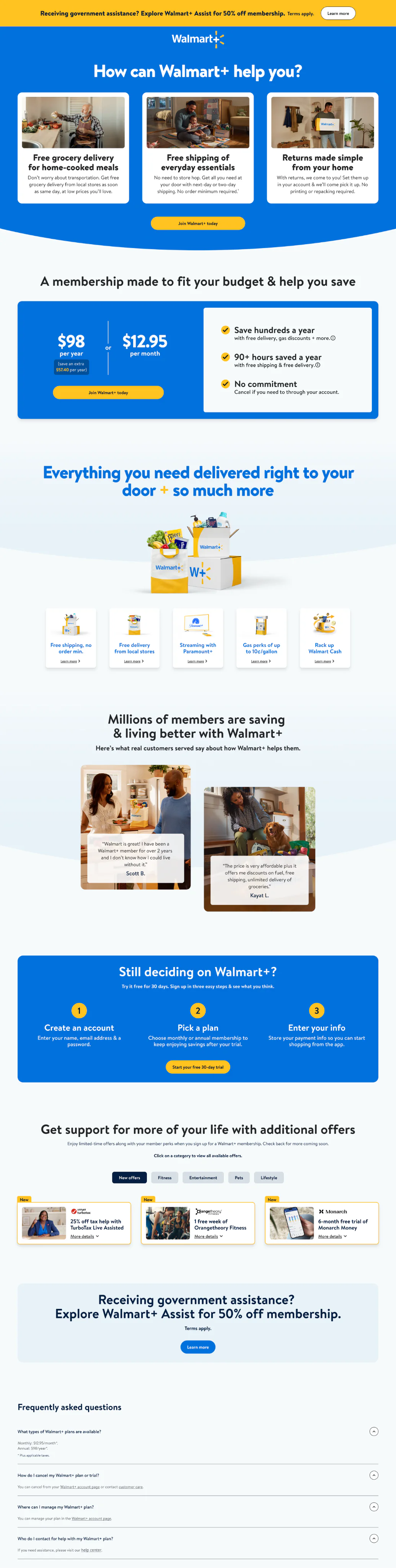 Beginning of the Walmart+ Live Better experience
