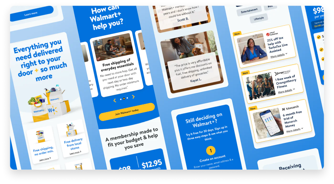 Walmart+ inclusive growth concept board showing the recognition-first sequence